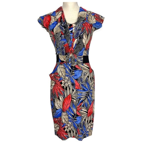 Vintage 80s Jungle Print Short Sleeve Knee Length Dress Small - Picture 1 of 13